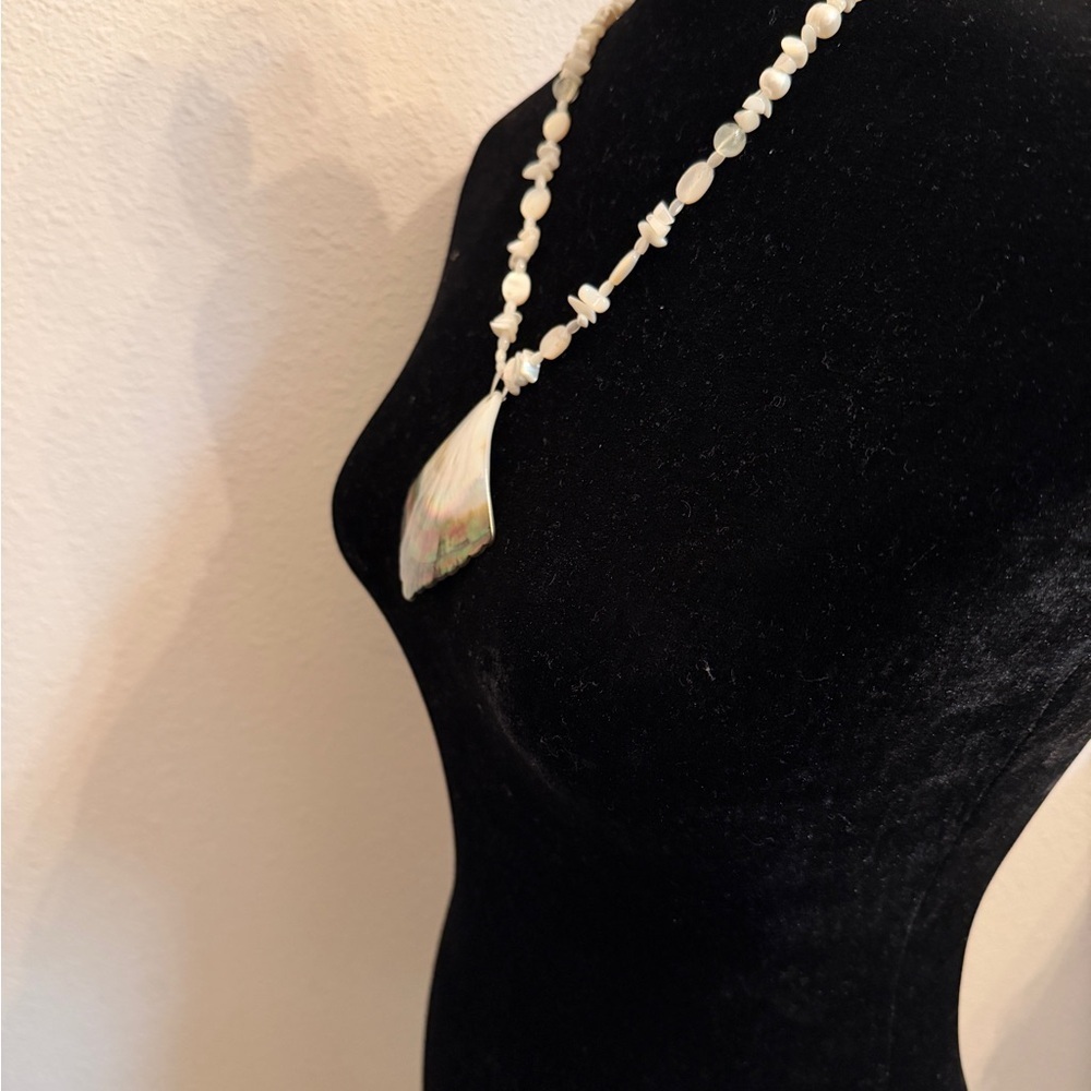 Mother of Pearl Shell Boho Necklace | Beachy Statement Pendant - Picture 5 of 5